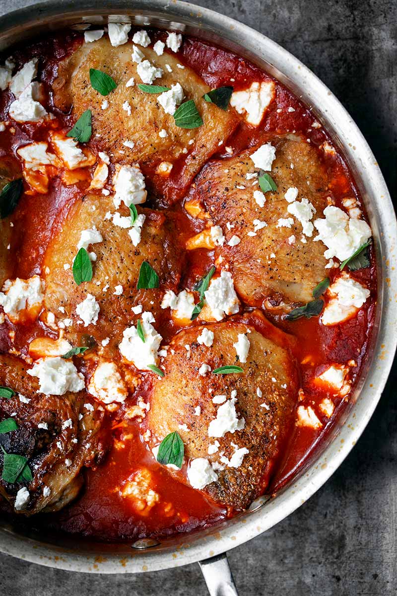 Crispy Chicken Thighs in Tomato Sauce with Feta